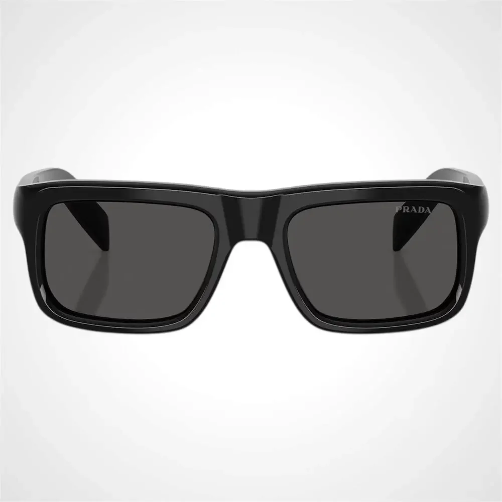 New PRADA Sunglasses Black Rectangle Square Grey Lens Men's 54mm - Picture 2 of 6